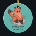 Cute Fox Christmas Snowy Winter Holiday Ceramic Ceramic Tree Decoration<br><div class="desc">Cute cartoon animal ornament for kids and children. Perfect for first Christmas celebration with family. You can customise the text for any occasion.</div>
