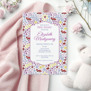 Cute Fox Colourful Whimsical Wildflower Baby Showe Invitation