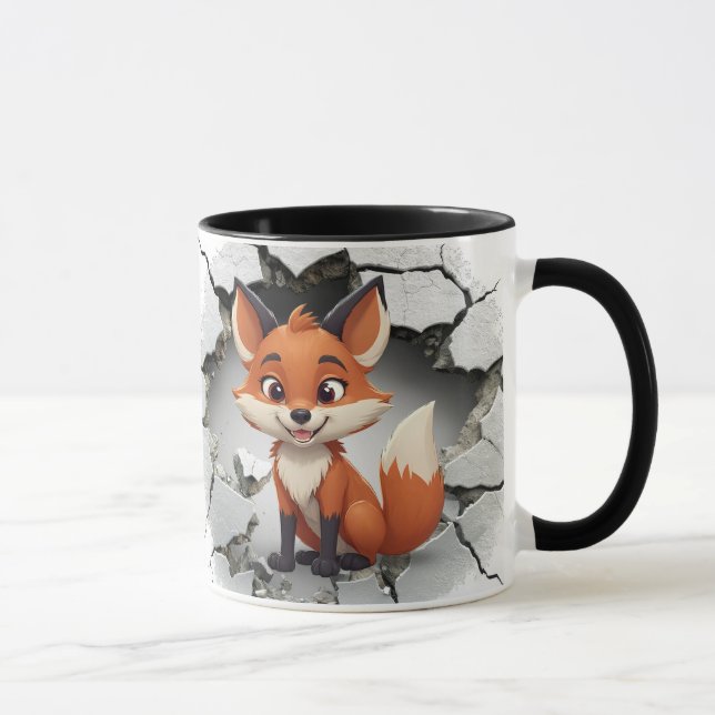 Cute fox coming out of a cracked wall mug (Right)