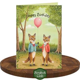 Cute Fox Couple Forest Storybook Art Birthday Card