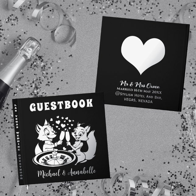 Cute Fox Couple | Las Vegas Wedding Silver Guest Book (Front, Spine And Back)
