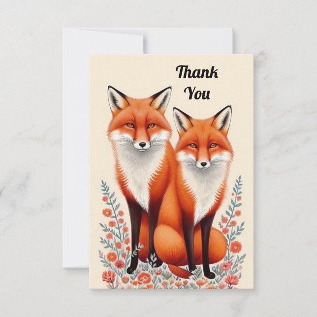 Cute Fox Couple  Thank You Card (Front)