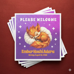 Cute Fox Cub Asleep in Starry Night Sky Napkin