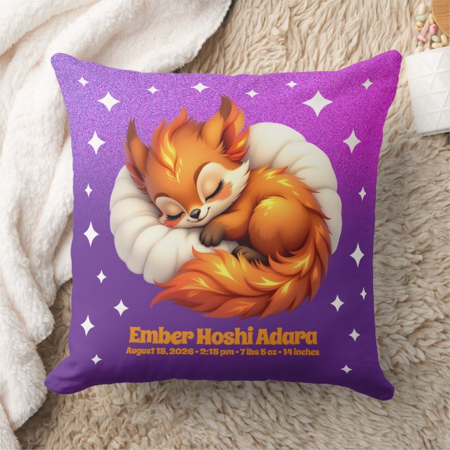 Cute Fox Cub Asleep in Starry Night Sky Natal Cushion (Blanket)