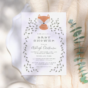 Cute Fox Cub Rustic Woodland Baby Shower Invitation