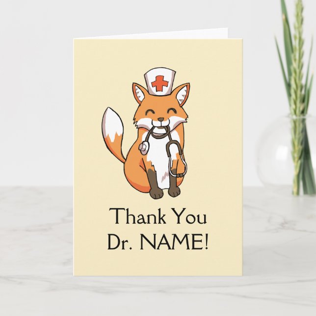 Cute Fox Drawing Thank You Card Doctor Template (Front)