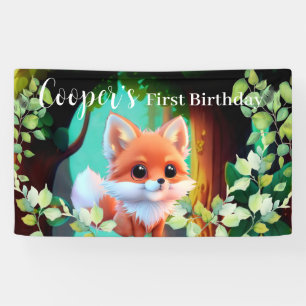 Cute fox drawing woodland animals forest friends banner