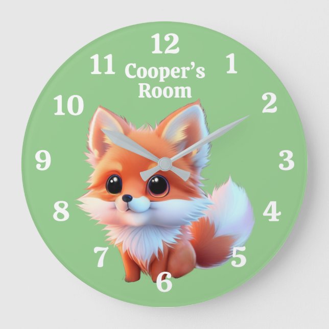 Cute fox drawing woodland animals forest friends  large clock (Front)