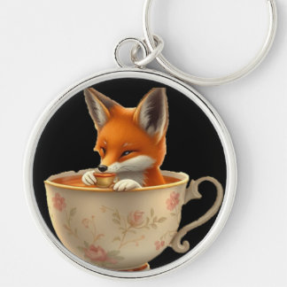 Cute Fox Drinking Tea on Keychain