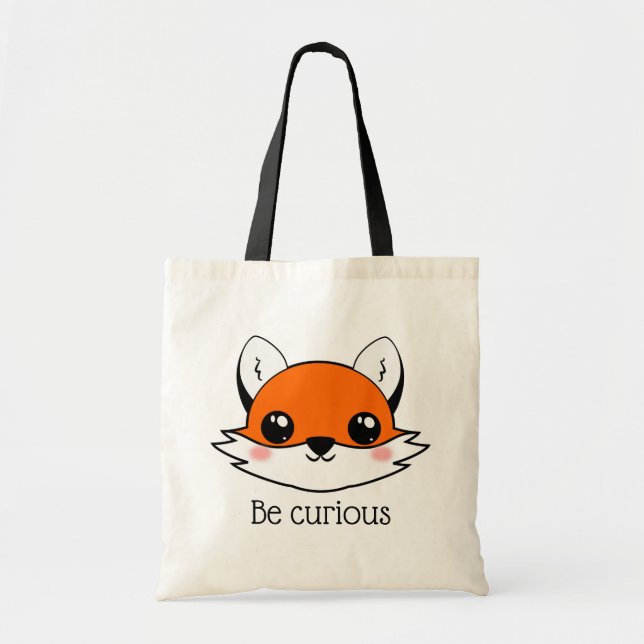Cute Fox Face Be Curious Tote Bag (Front)