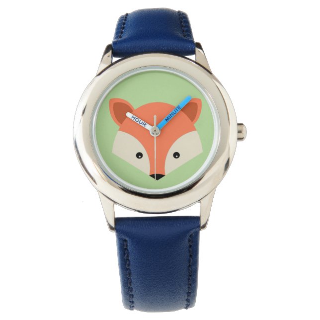 Cute Fox Face on Green Background Watch (Front)