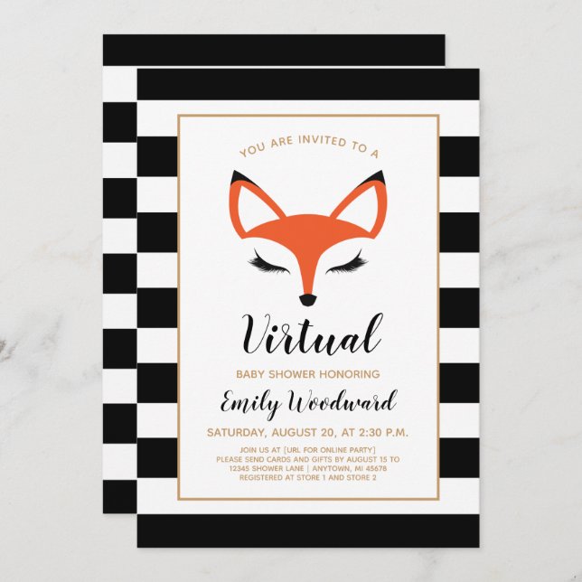 Cute Fox Face Virtual Baby Shower Invitation (Front/Back)