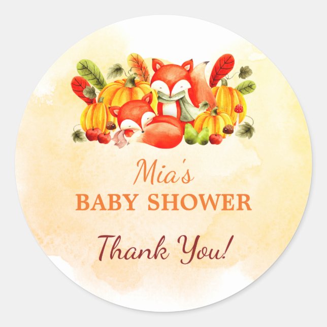 Cute Fox Fall Autumn Baby Shower Classic Round Sti Classic Round Sticker (Front)