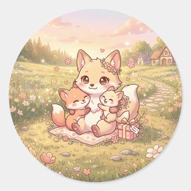 Cute Fox Family Sticker (Front)