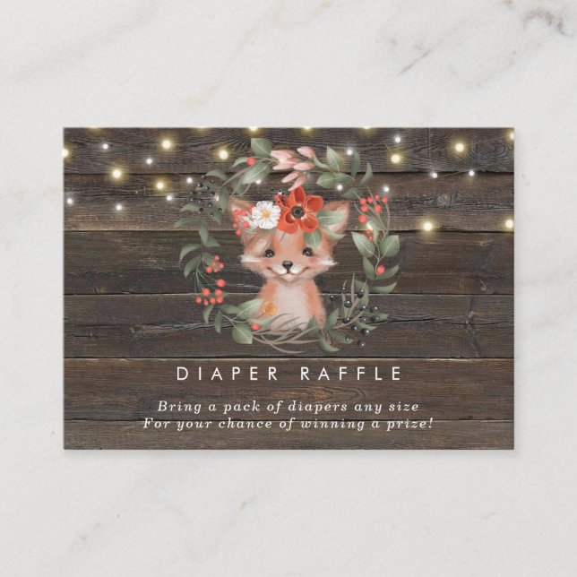 cute fox floral Diaper Raffle enclosure card (Front)
