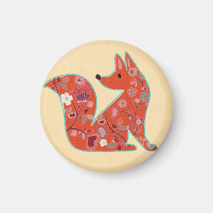 Cute Fox Floral Pattern Folk Art Magnet