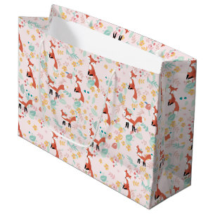 Cute Fox Floral Pink Design Large Gift Bag