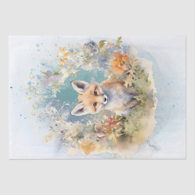 Cute Fox Floral Tissue Paper (Front)