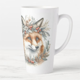 Cute Fox Floral wreath winter wonderland  Latte Mug