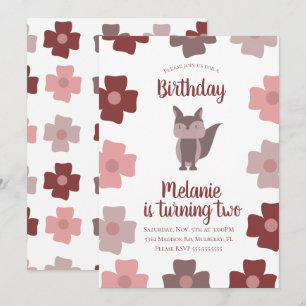 Cute Fox Flowers Birthday Party  Invitation