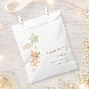 Cute Fox Flying Balloon First Birthday Thank You Favour Bags
