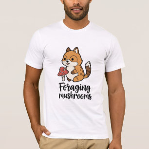 Cute Fox Foraging Mushrooms Woodland Art T-Shirt