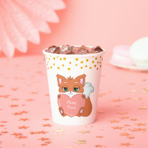 Cute Fox & Golden Confetti Party Paper Cups
