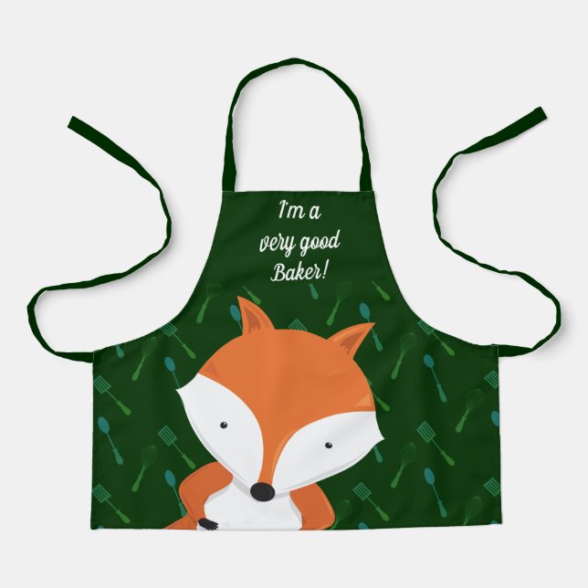 Cute Fox Green Baker Apron (Front)