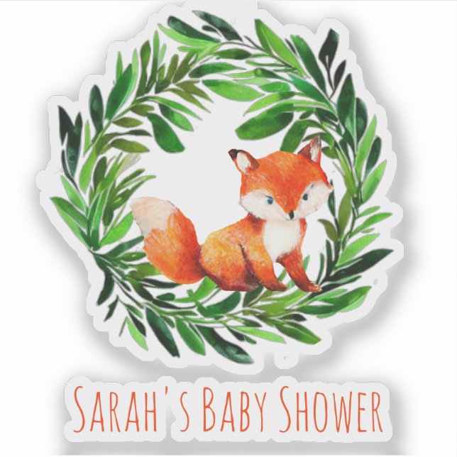 Cute Fox Greenery  Watercolor Woodland Baby Shower (Front)