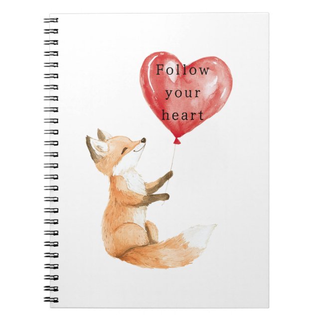 Cute Fox Heart Balloon Notebook (Front)