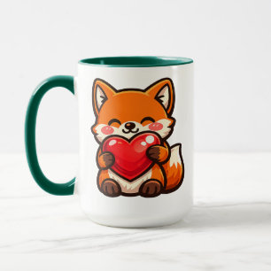 Cute Fox Heart Mug – Kawaii Fox with Red Heart