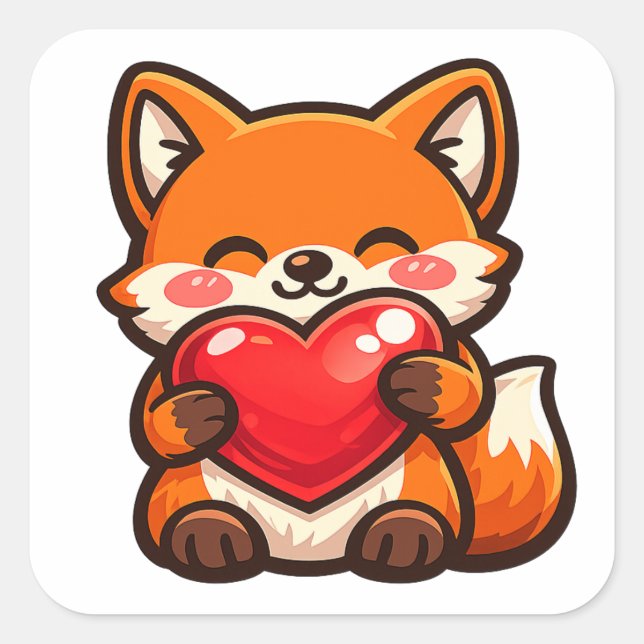 Cute Fox Heart Sticker – Kawaii Fox Hugging  (Front)