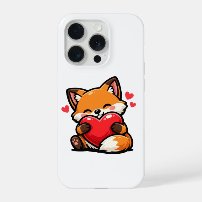 Cute Fox Hugging Heart – Kawaii Love Animal iPhone Case (Back)