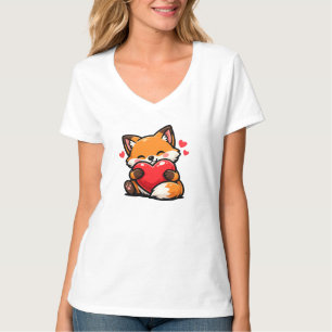 Cute Fox Hugging Heart – Kawaii Love Animal T-Shirt