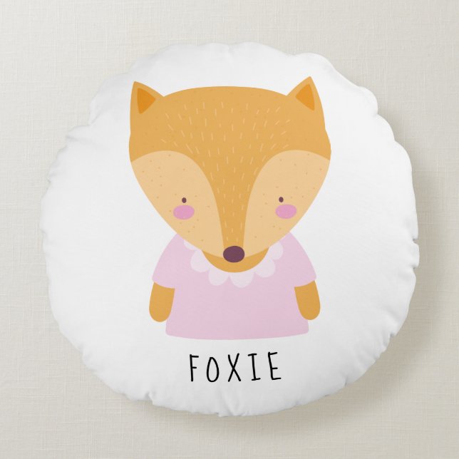 Cute Fox Illustration - Customisable Round Cushion (Front)