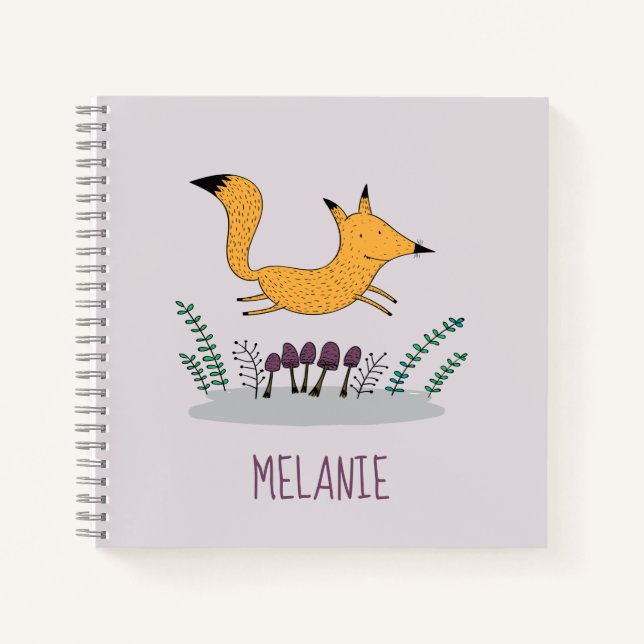 Cute Fox Illustration Kids Personalised Notebook (Front)