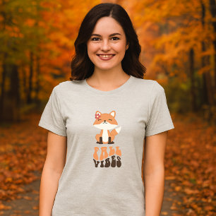 Cute Fox Illustration & Retro Fall Vibes script Tri-Blend Shirt