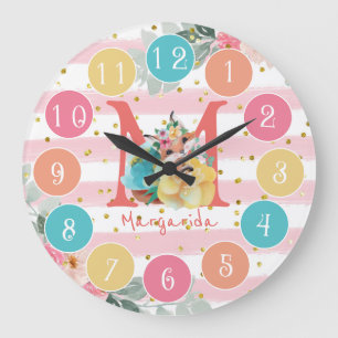 Cute Fox Illustration Sweet Monogram Large Clock