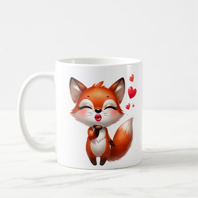 Cute Fox Illustration with Hearts Coffee Mug (Left)