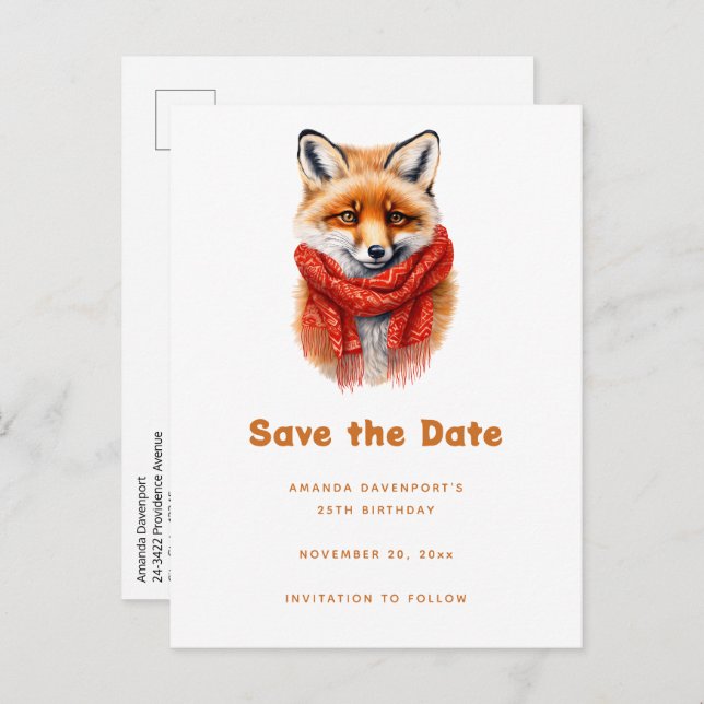 Cute Fox in a Red Scarf Autumn Image Announcement Postcard (Front/Back)