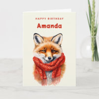 Cute Fox in a Red Scarf Autumn Image Birthday