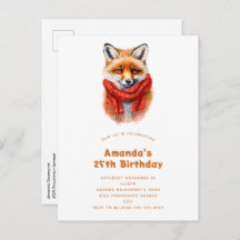 Cute Fox in a Red Scarf Autumn Image Birthday