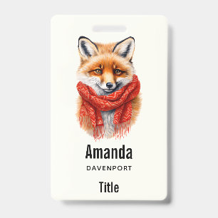 Cute Fox in a Red Scarf Autumn Image ID Badge
