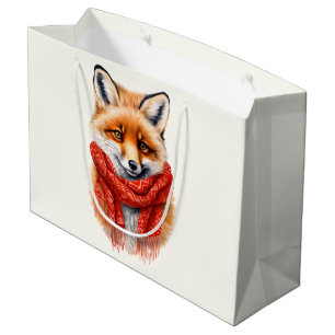 Cute Fox in a Red Scarf Autumn Image Large Gift Bag