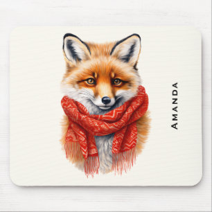 Cute Fox in a Red Scarf Autumn Image Mouse Pad