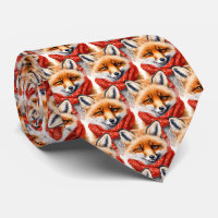 Cute Fox in a Red Scarf Autumn Image Pattern