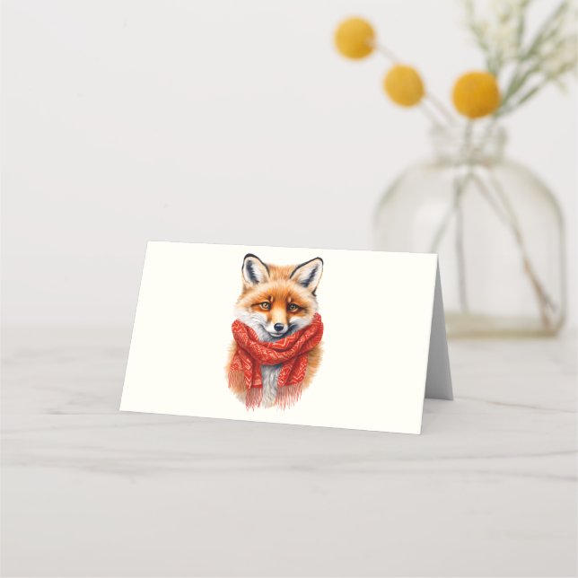 Cute Fox in a Red Scarf Autumn Image Place Card (Front)