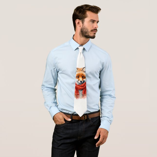 Cute Fox in a Red Scarf Autumn Image Tie (In Situ)