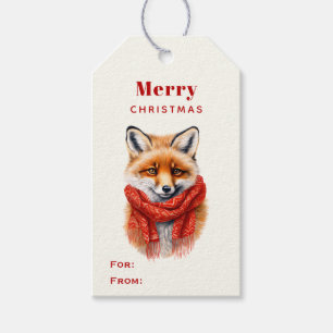 Cute Fox in a Red Scarf For/From Christmas Gift Tags