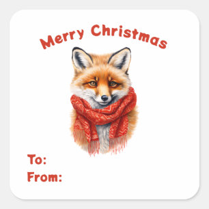 Cute Fox in a Red Scarf To & From Gift Square Sticker
